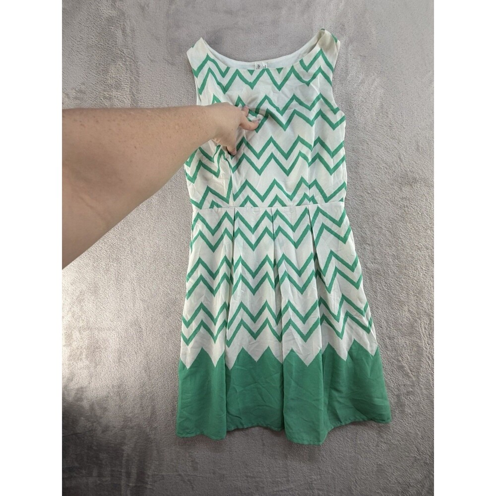 Pink OWL Mini Dress Women's S White/Green Round Neck Sleeveless Lined